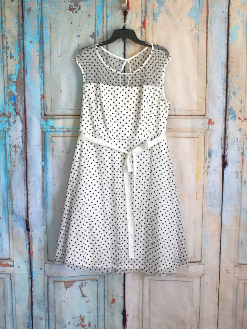 Women's Candalite Polka Dot Sleeveless Midi Dress Sheer Top Panel SIZE 3X White